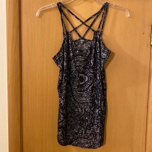 Miss Me Strappy Paisley Velvet Tank Top Navy Blue Size Medium